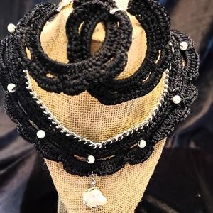 Formal Mother of Pearl Lace Earring/Necklace Set